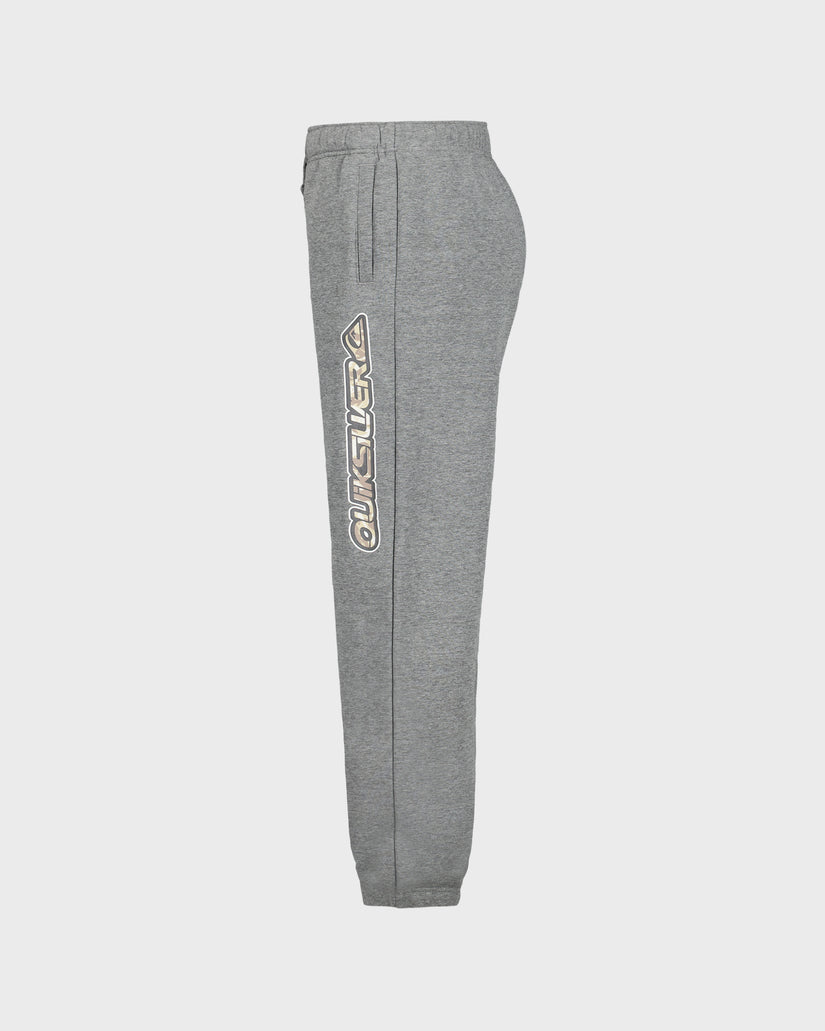 Gray sweatpants with a brand logo on a light gray background