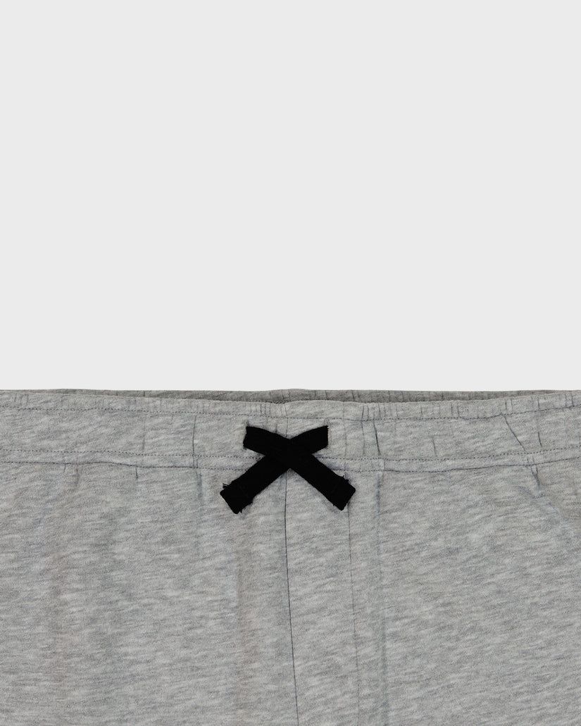 Gray sweatpants with a black logo on a white background