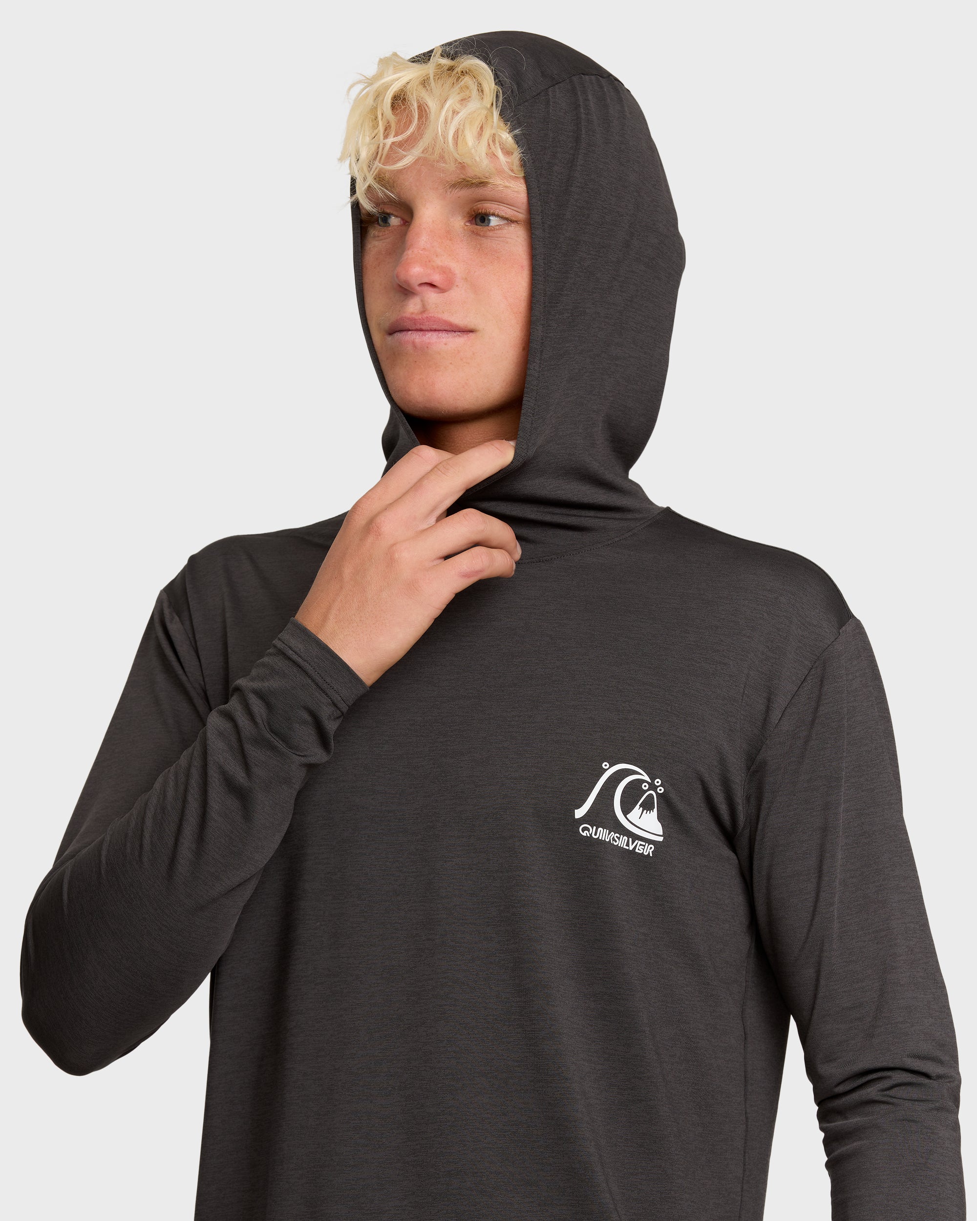 DNA Logo Surf Hood Long Sleeve Surf Tee - Phantom Heather | Quiksilver