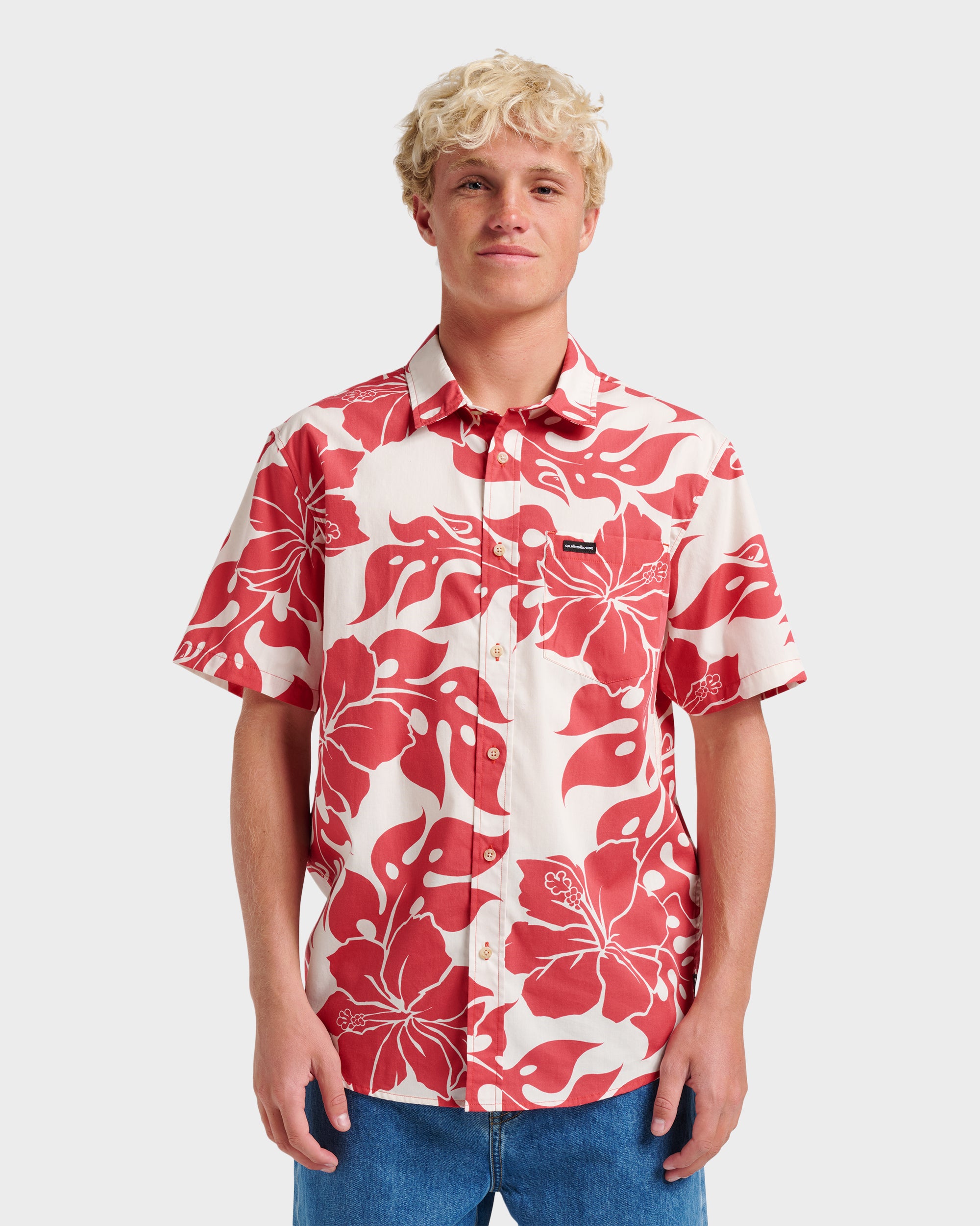 マスターマインド ワールド 20AW カシューフラワー レッド スクエア ハンカチ ショートスリーブ Tシャツ Oceanview Classic Short Sleeve Shirt - Mineral Red | Quiksilver
