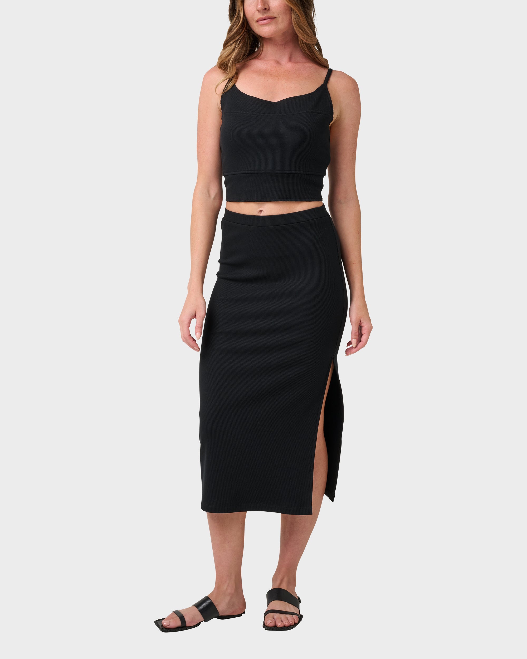 Cora Bay Solid Ribbed Midi Skirt - Cora Bay Solid Ribbed Midi