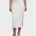 Cora Bay Solid Ribbed Midi Skirt