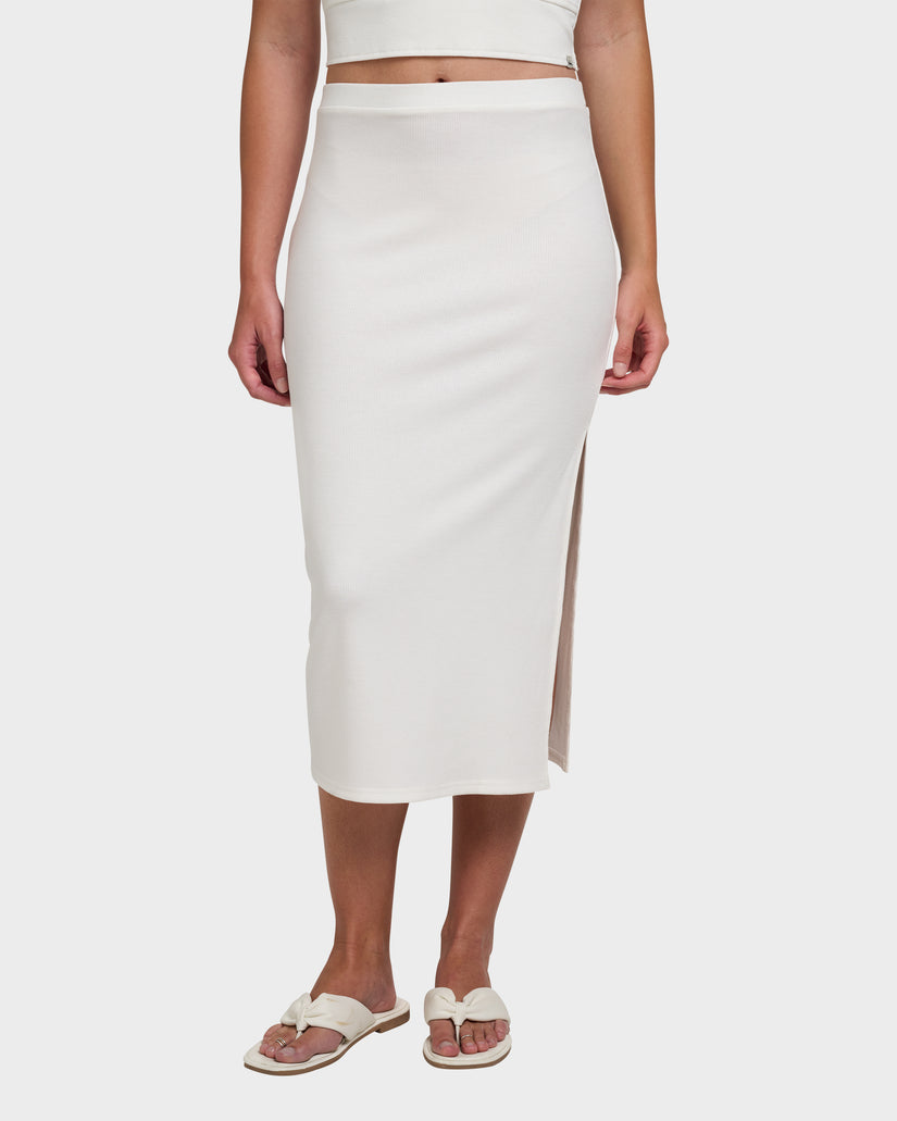 Cora Bay Solid Ribbed Midi Skirt