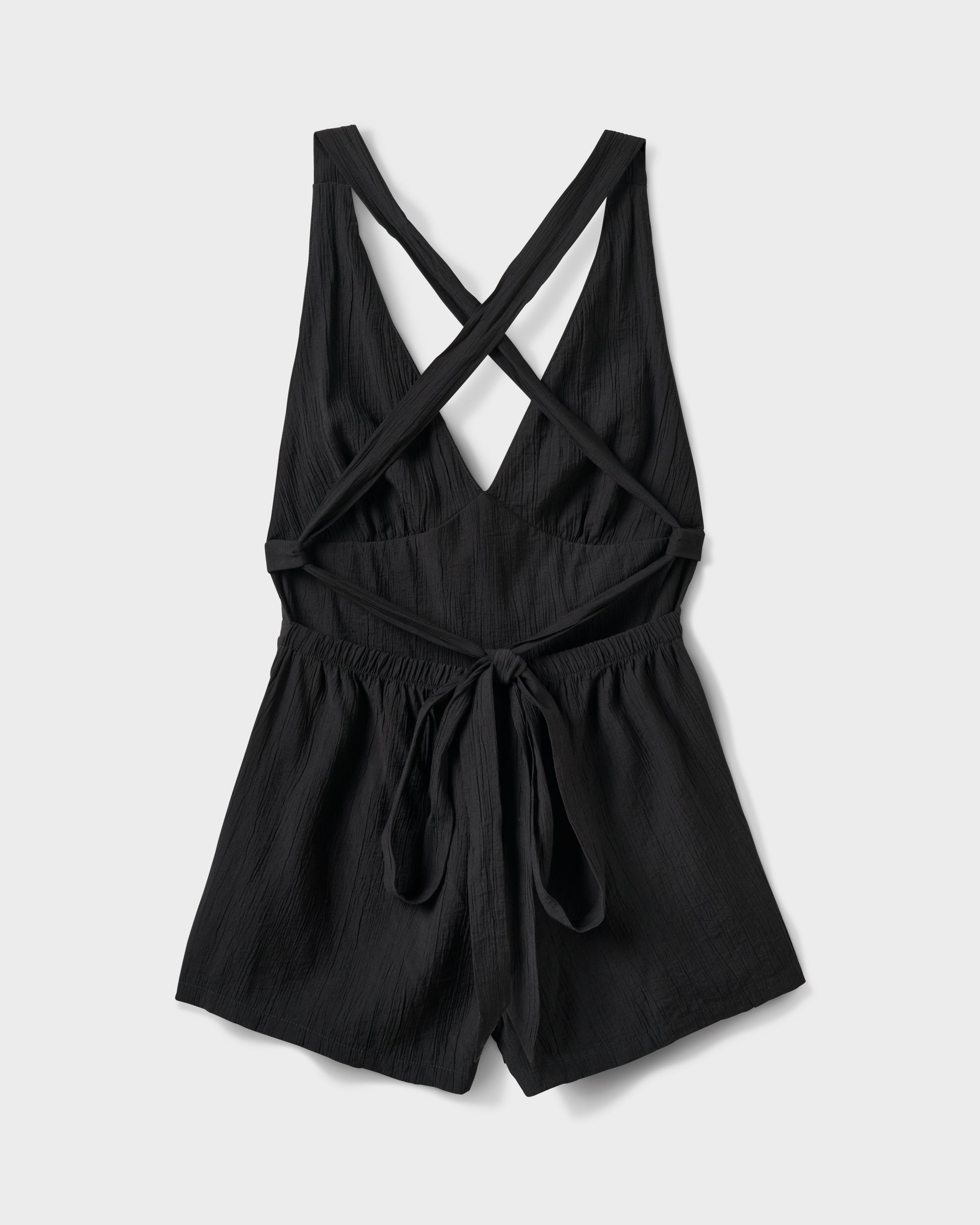 Tezza Solid Textured Tie Romper - Tezza Solid Textured Tie Romper