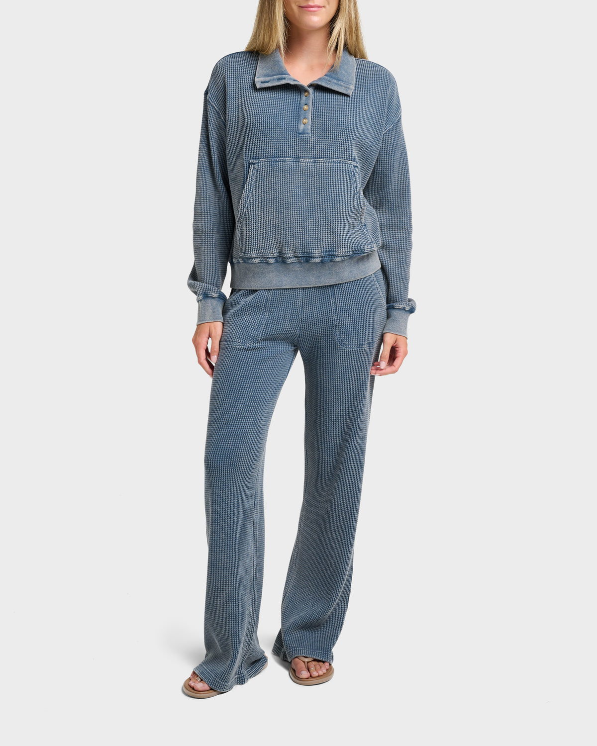 Moonlit Crest Wide Leg Waffle Knit Pant