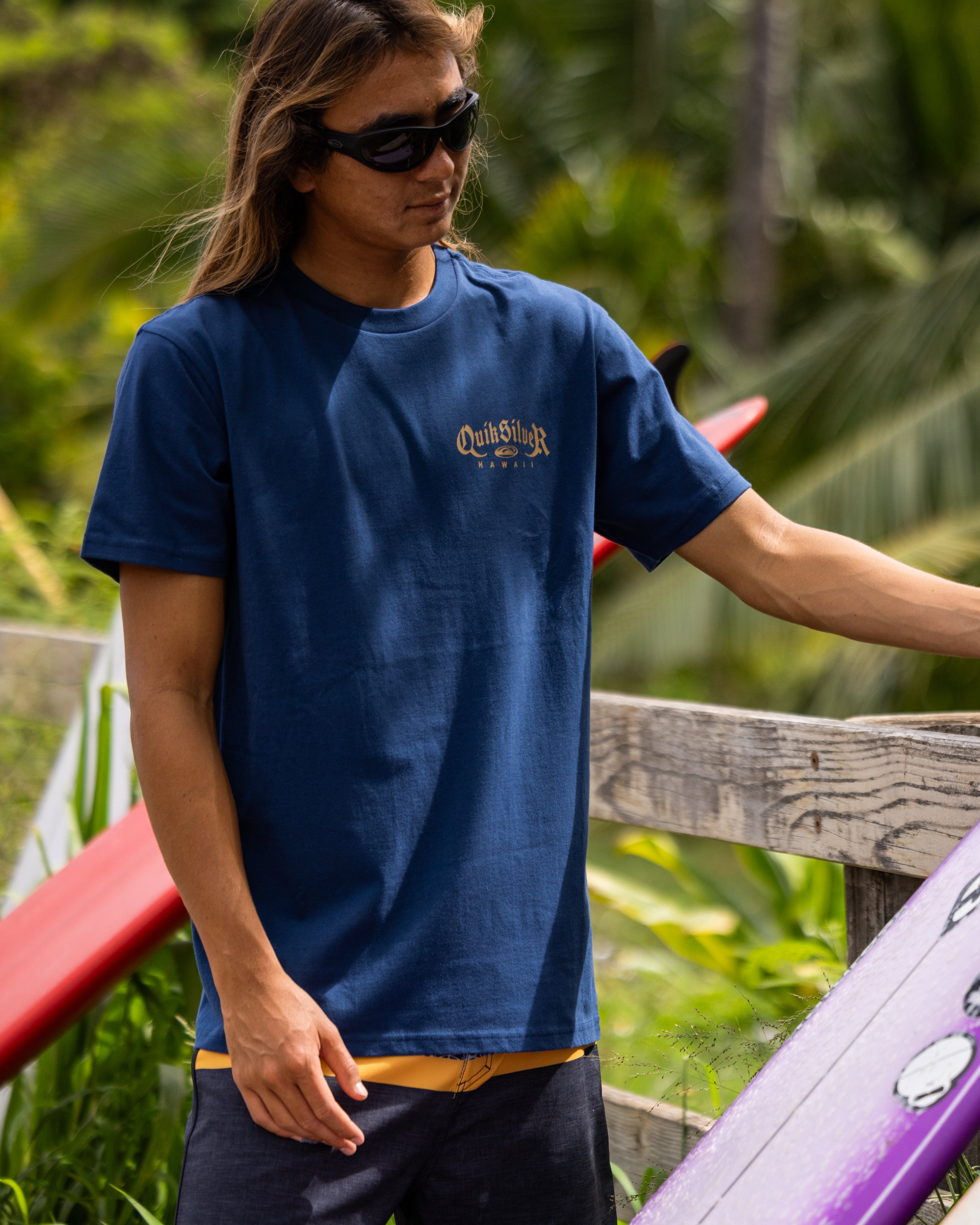Hawaii Old English Classic Short Sleeve Knit T-Shirt - Dark Denim