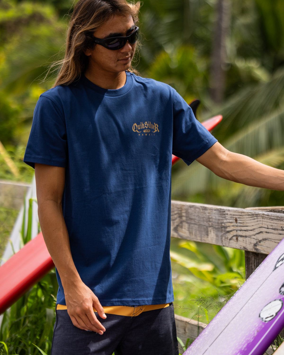 Hawaii Old English Classic Short Sleeve Knit T-Shirt - Dark Denim