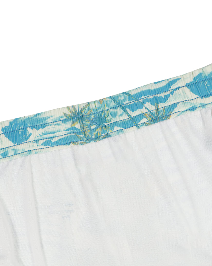 White boxer briefs with a blue floral waistband on a white background