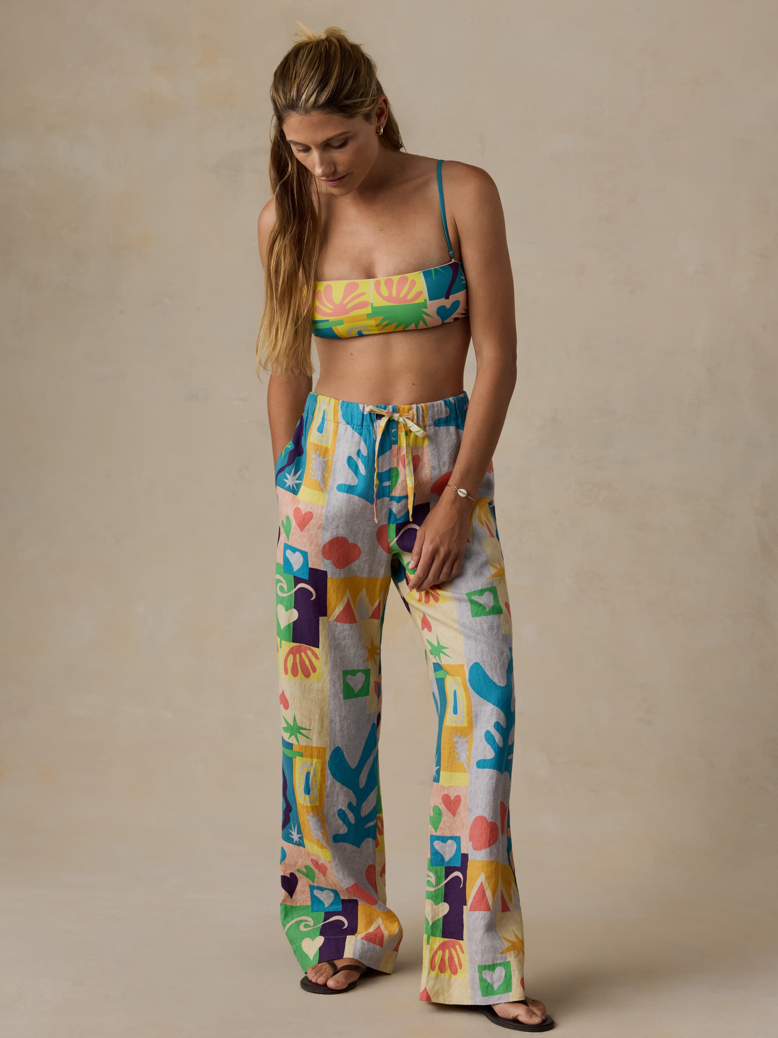 FAHERTY X QUIKSILVER LAIDBACK LINEN PANT - SUNSHINE COAST TILE