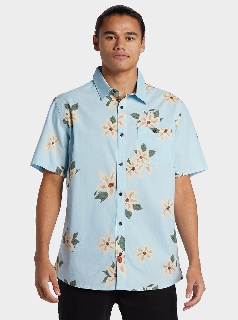 Hawaii Lei Day Woven Hawaiian Shirt - Sky Blue