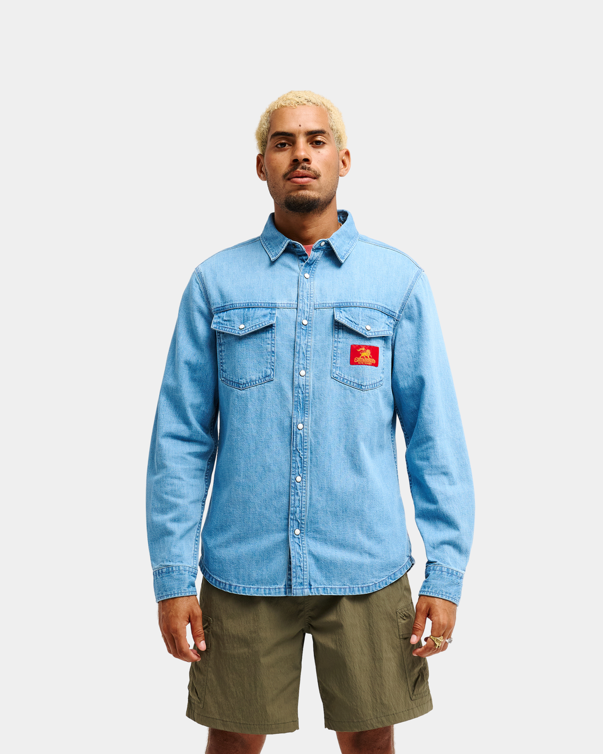 Bob Marley Uprising Long Sleeve Denim Shirt - Stone Indigo-Ex