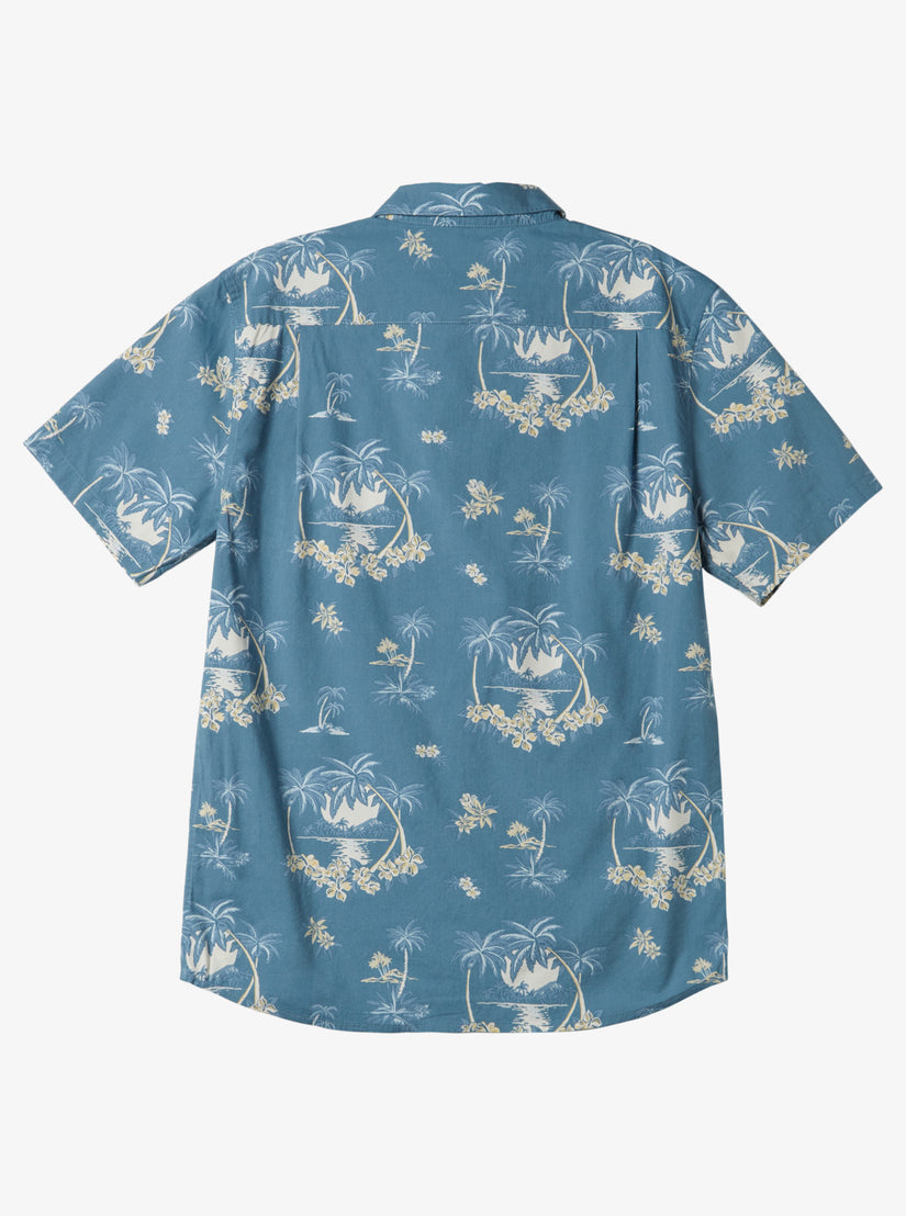 Palm Spritz Short Sleeve Woven Shirt - Agean Blue Palm Spritz